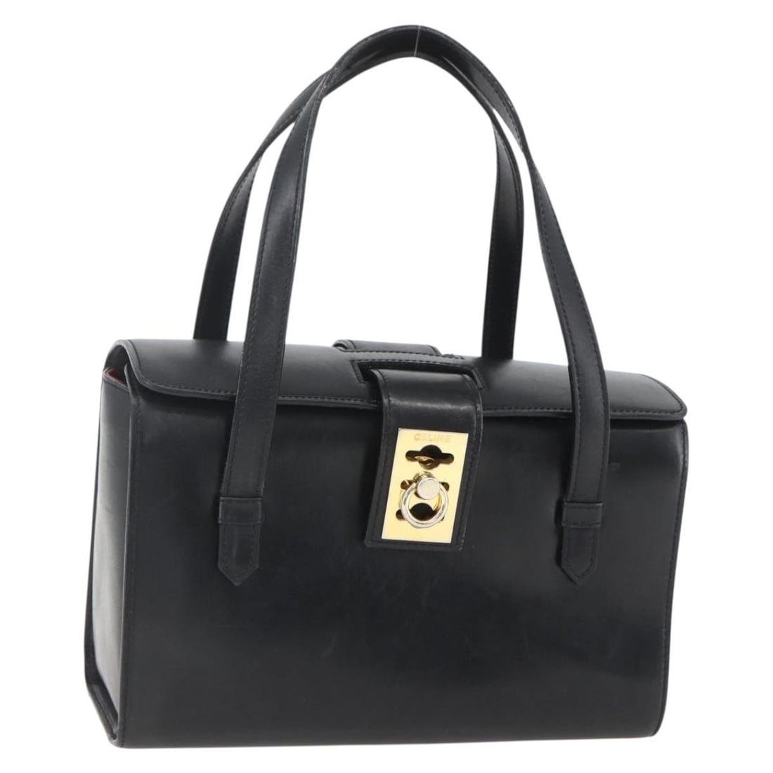 CELINE Black Gold Leather Hand Bag Italy Auth MR1710: CELINE Black Gold Leather Hand Bag Italy Auth MR1710 This Celine handbag is a stylish accessory crafted from high-quality leather, featuring a sophisticated black and gold color combination. With appr