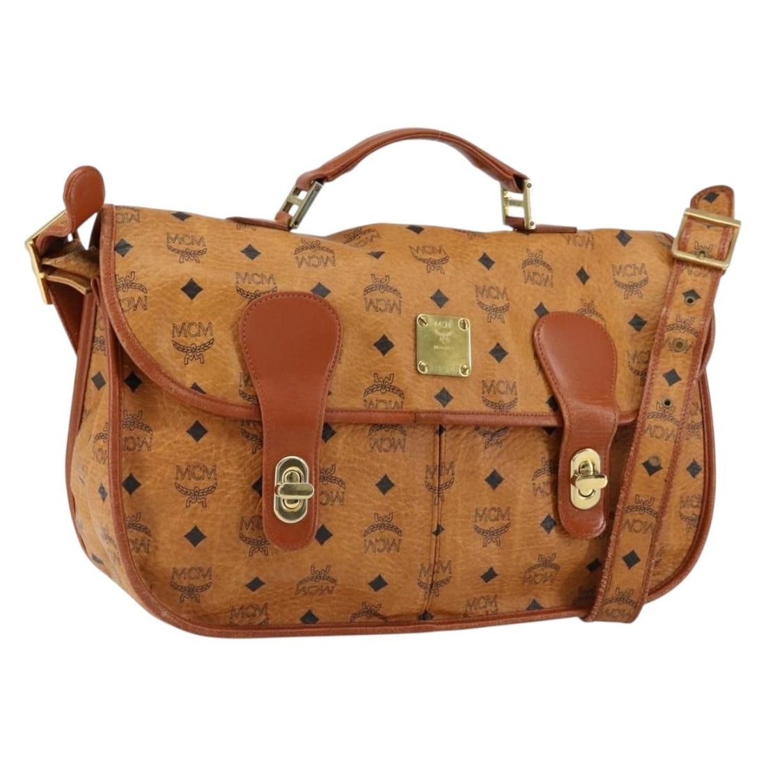 MCM Logogram Vicetos Shoulder Bag Brown Gold PVC Leather Authentic: MCM Logogram Vicetos Shoulder Bag Brown Gold PVC Leather Authentic Discover the elegance of the MCM Logogram Vicetos Shoulder Bag, crafted from durable PVC leather in a stunning brown and gold color c