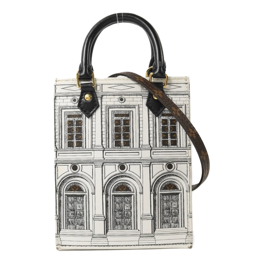 Louis Vuitton Fornasetti Petite Sac Plat White Monogram Calfskin Shoulder Bag: Louis Vuitton Fornasetti Petite Sac Plat White Monogram Calfskin Shoulder Bag This Louis Vuitton Petite Sac Plat Fornasetti shoulder bag features the iconic monogram pattern and is crafted from PVC co