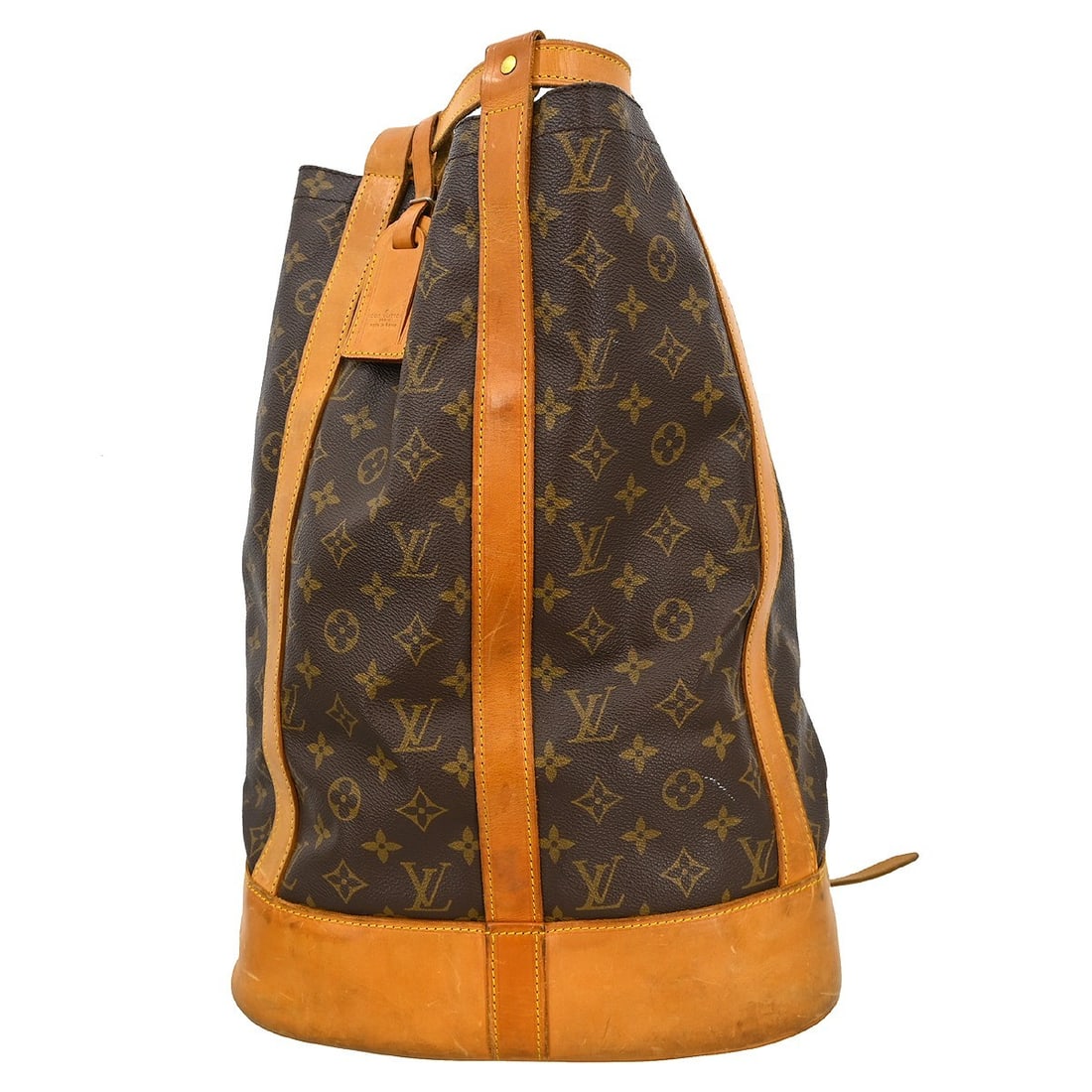 Louis Vuitton Randonnee GM Monogram Canvas Drawstring Shoulder Bag: Louis Vuitton Randonnee GM Monogram Canvas Drawstring Shoulder Bag This Louis Vuitton Randonnee GM drawstring bag features the iconic monogram canvas leather exterior with beige leather shoulder strap