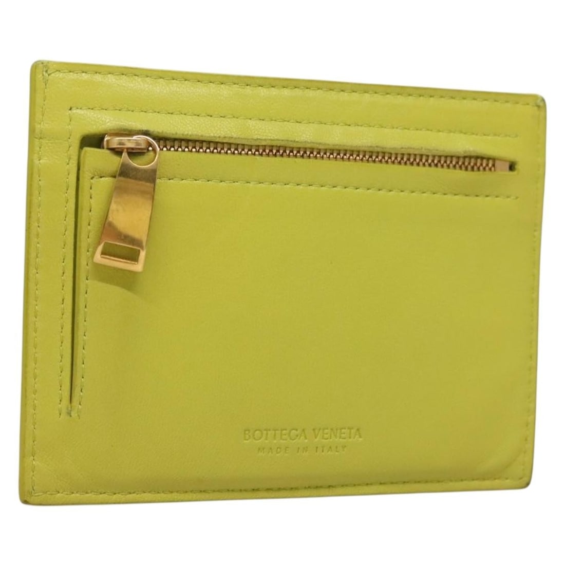 Bottega Veneta Intrecciato Green Gold Leather Card Case Auth Italy (1 of 18)