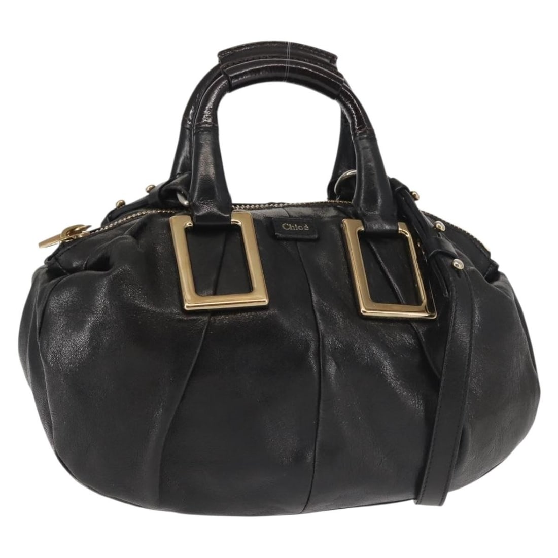 Chloe Etel 2-Way Leather Handbag Black Gold Authentic BA6272: Chloe Etel 2-Way Leather Handbag Black Gold Authentic BA6272 This Chloe Etel Hand Bag is a stylish and versatile accessory crafted from high-quality leather in a classic black and gold color scheme. W