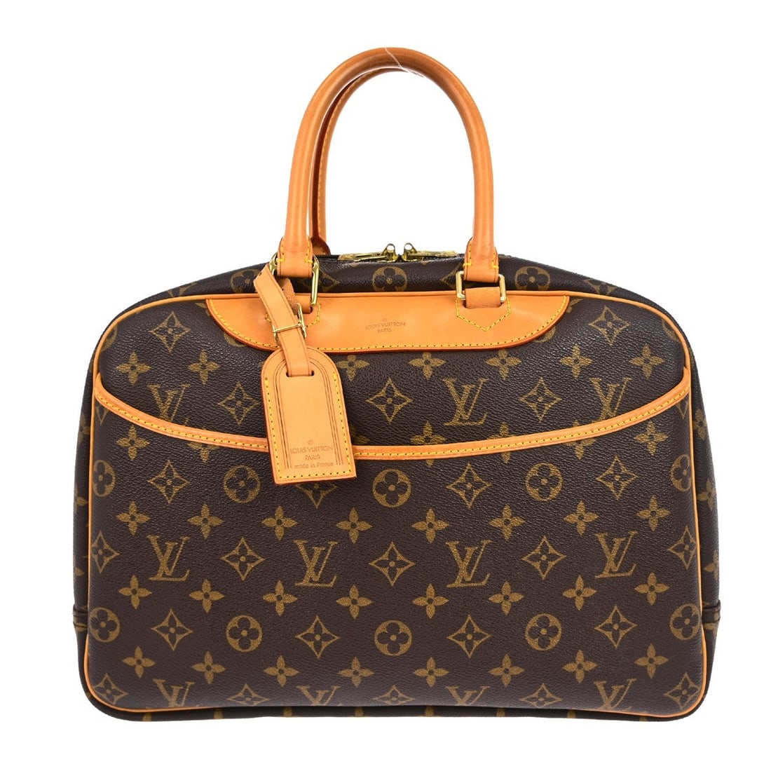 Louis Vuitton Deauville Monogram Canvas Vanity Bowling Bag M47270: Louis Vuitton Deauville Monogram Canvas Vanity Bowling Bag M47270 This Louis Vuitton Deauville Bowling Vanity handbag features the iconic monogram canvas leather exterior and double beige handles. The