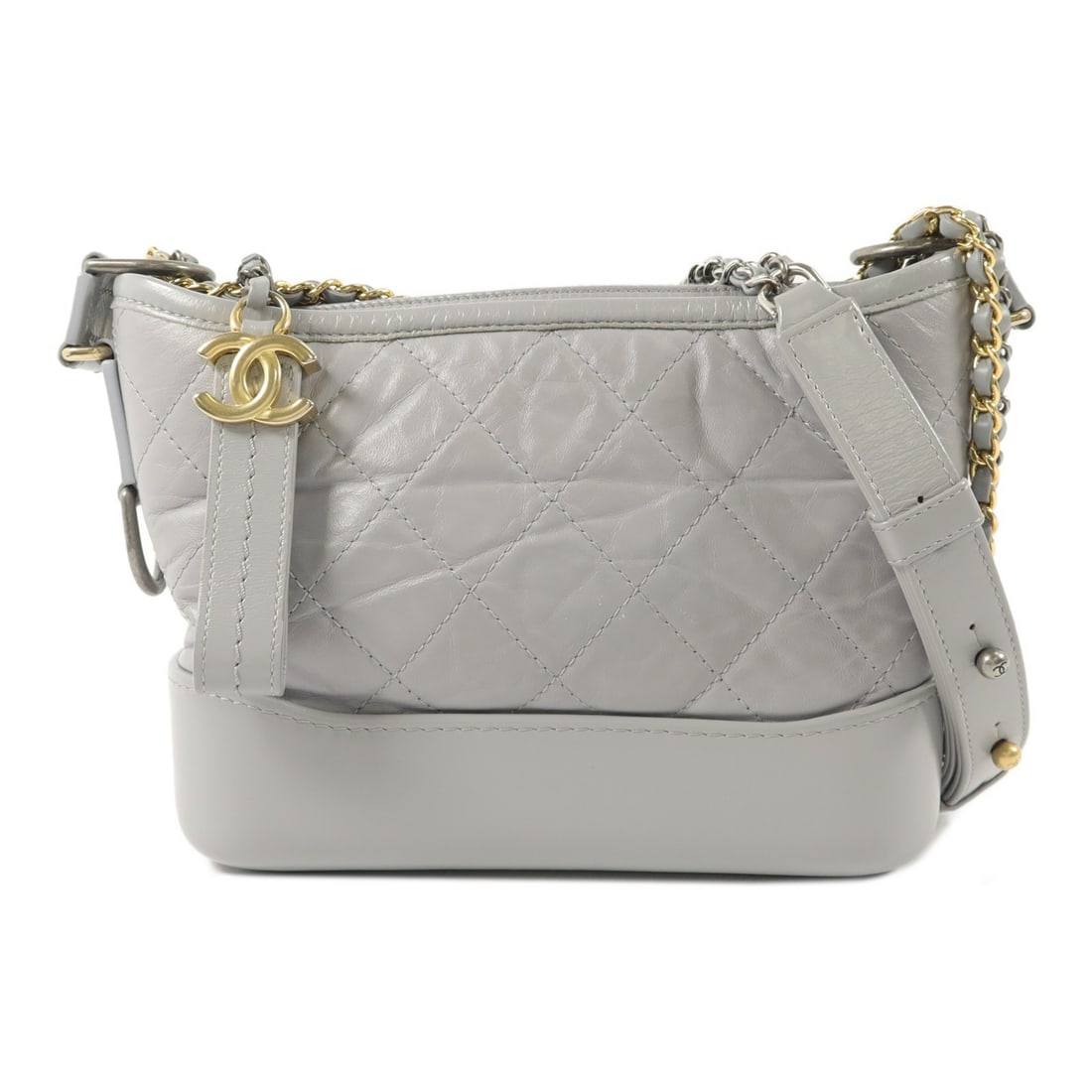 CHANEL Gabrielle gray calfskin shoulder bag small chain: CHANEL Gabrielle gray calfskin shoulder bag small chain This CHANEL CC Gabrielle Small Chain Shoulder Bag is crafted from gray calfskin leather and designed for women. The bag features a compact silho
