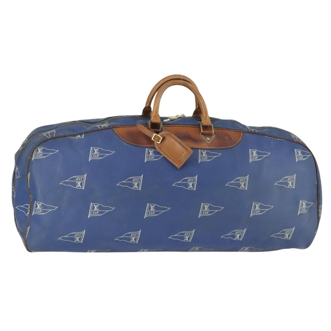 Blue Evasion Boston Bag by Louis Vuitton Cup Collection with Name Tag: Blue Evasion Boston Bag by Louis Vuitton Cup Collection with Name Tag This Louis Vuitton LV Cup Evasion Boston Bag features a blue PVC leather exterior. The bag includes a name tag accessory and is ma