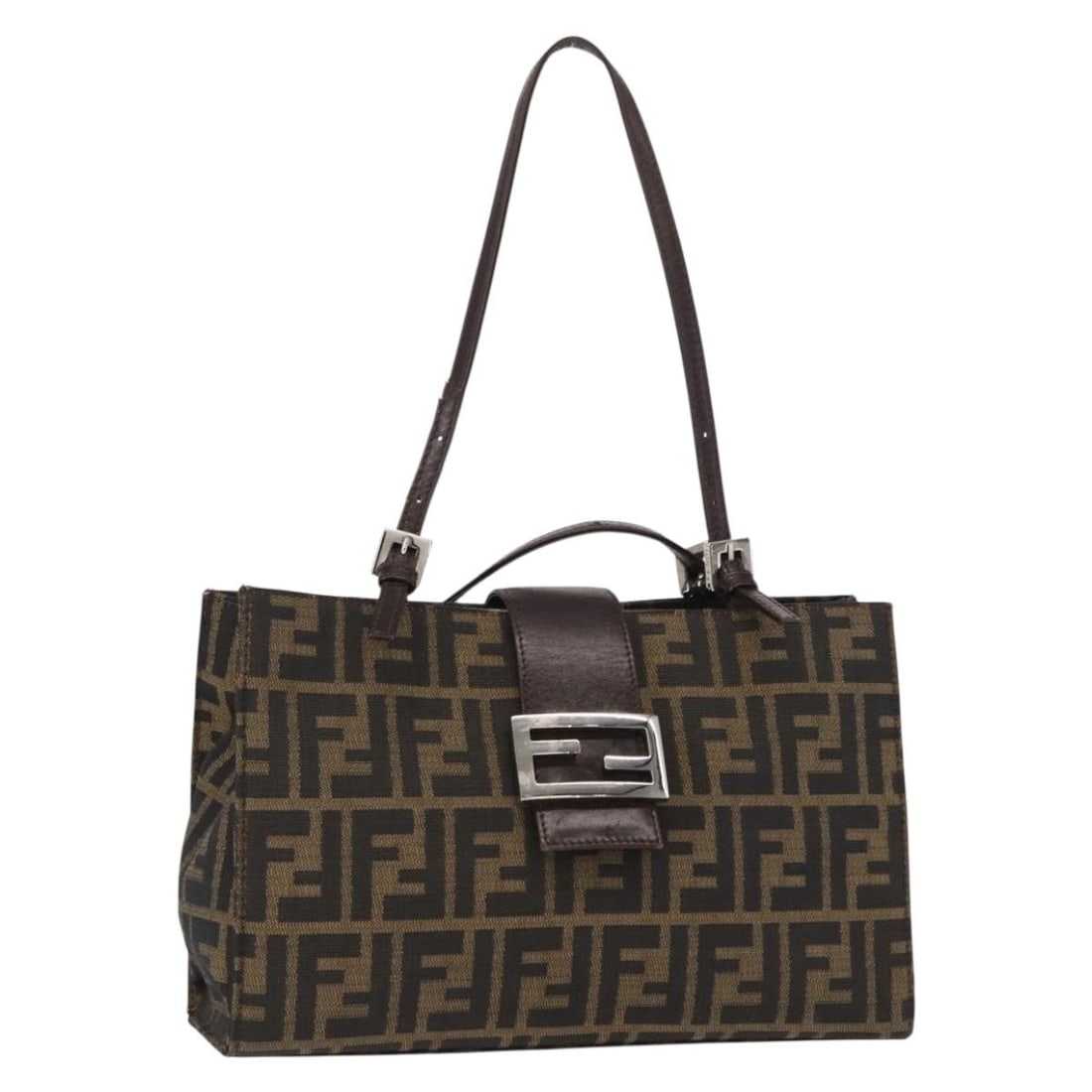 FENDI Mamma Baguette Zucca Canvas Shoulder Bag Black Brown Silver: FENDI Mamma Baguette Zucca Canvas Shoulder Bag Black Brown Silver This FENDI Mamma Baguette shoulder bag is crafted from signature Zucca canvas in black, brown, and silver tones. Designed for women, i