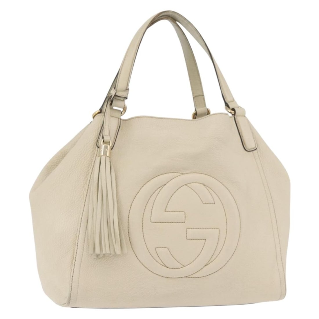 Gucci Soho leather tote bag white silver 282309 Italy: Gucci Soho leather tote bag white silver 282309 Italy This GUCCI Soho tote bag is crafted from white and silver leather and designed for women. It features a spacious interior and dual handles for com