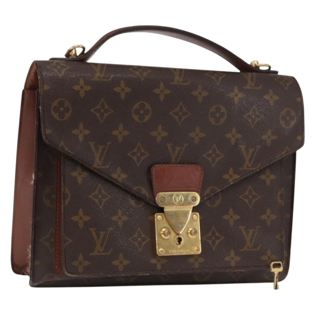 Louis Vuitton Monceau 28 Monogram Canvas Handbag M51185 with Key: Louis Vuitton Monceau 28 Monogram Canvas Handbag M51185 with Key This Louis Vuitton Monceau 28 handbag features the iconic Monogram canvas and is crafted in France. The bag includes a key accessory an