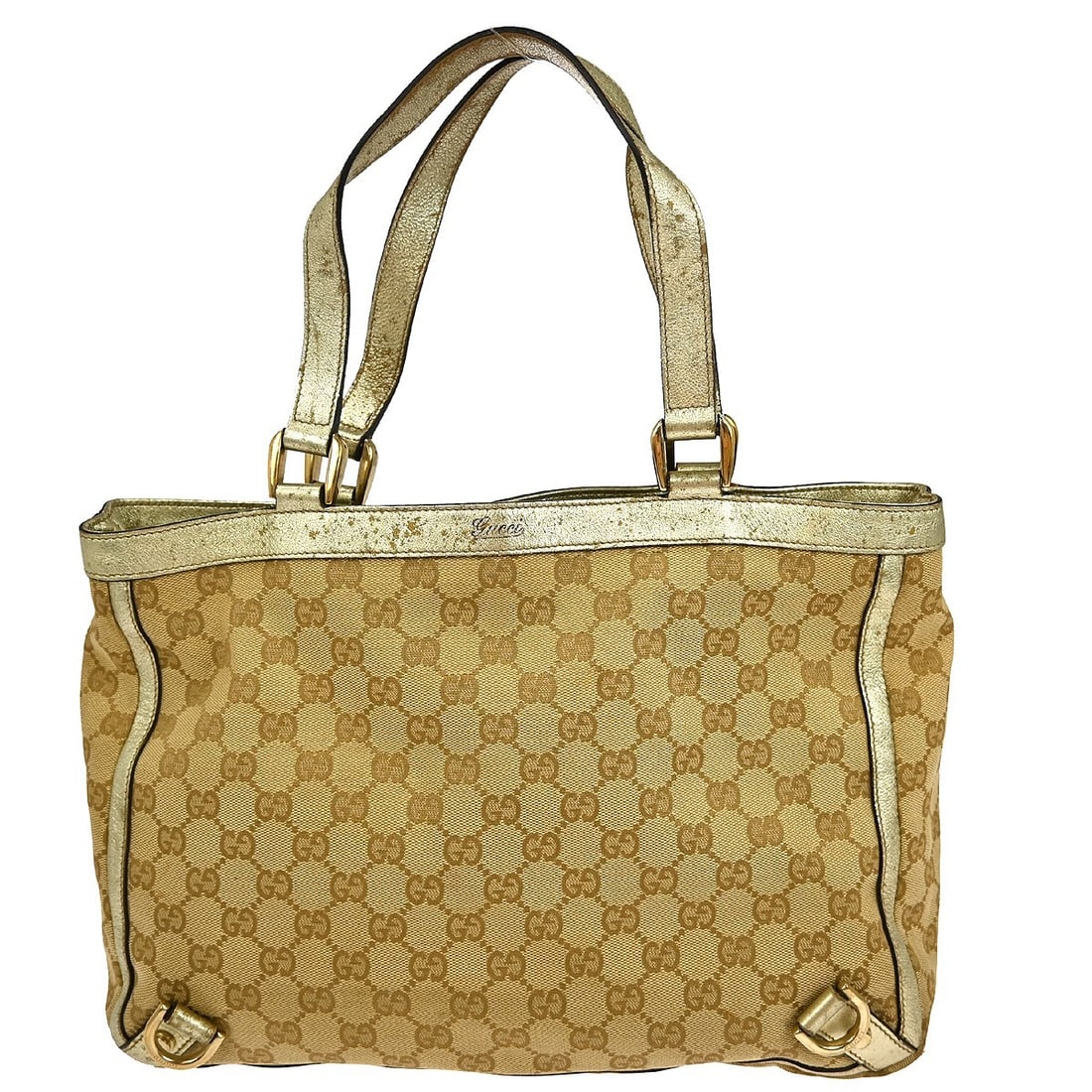 Gucci Abbey GG Canvas Leather Tote Bag Beige 13 x 10 in: Gucci Abbey GG Canvas Leather Tote Bag Beige 13 x 10 in This Gucci Abbey D Ring tote handbag features the signature GG canvas in beige with leather accents. Designed for women, this large handbag offe