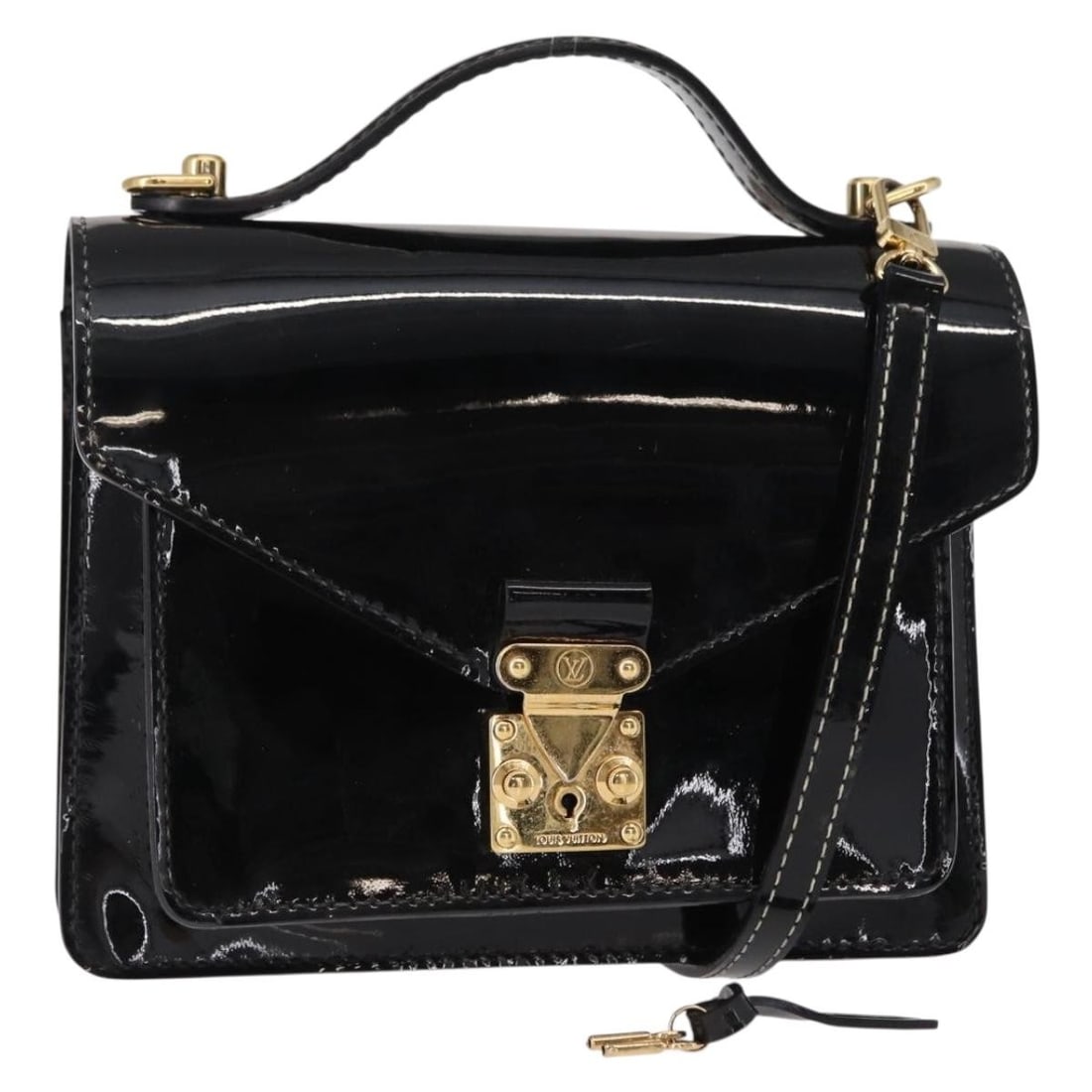 Louis Vuitton Vernis Patent Leather Monceau BB Handbag Black: Louis Vuitton Vernis Patent Leather Monceau BB Handbag Black This pre-owned Louis Vuitton Monceau BB handbag in black Vernis patent leather features a compact design suitable for female users. It show