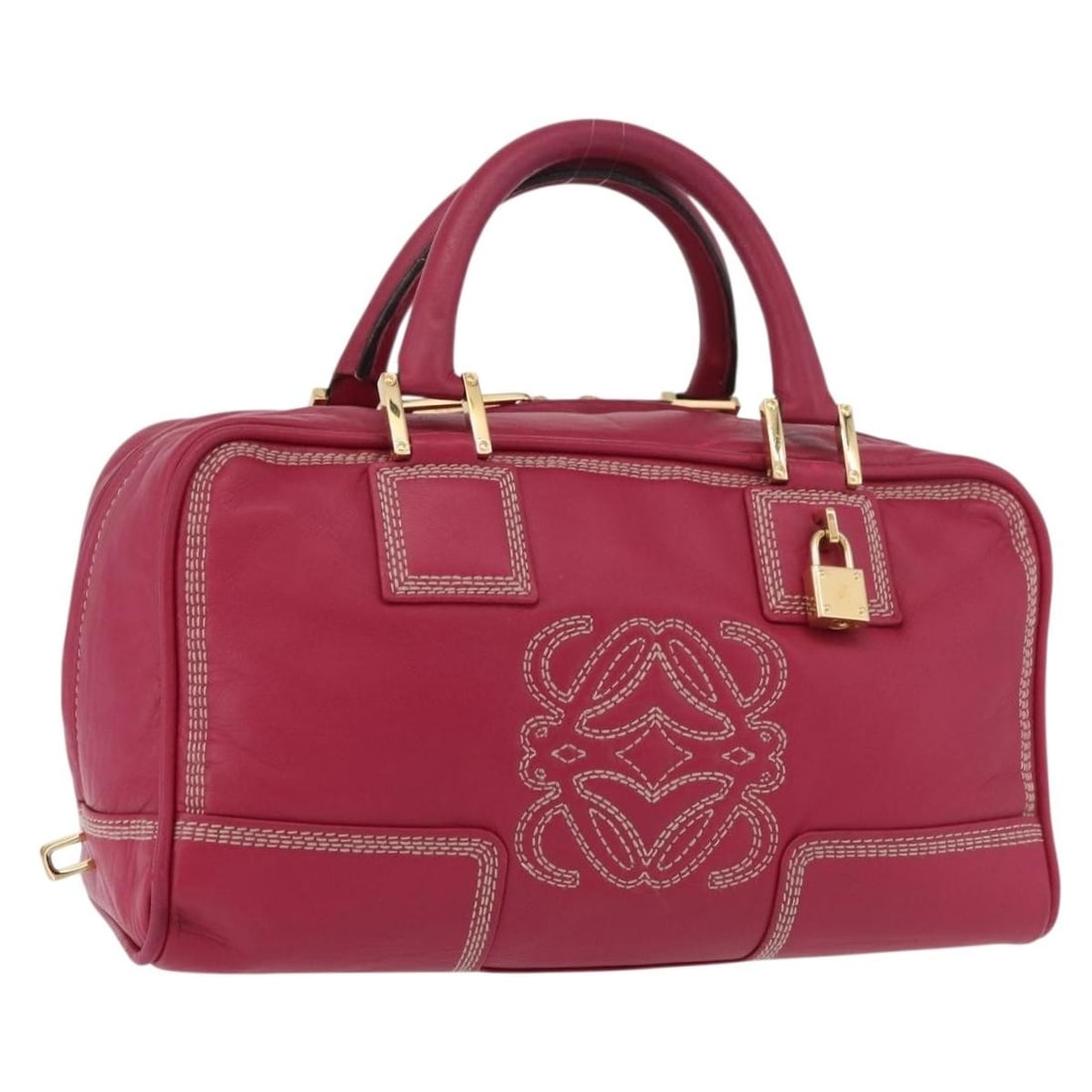 LOEWE Anagram Pink Gold Leather Handbag 28cm: LOEWE Anagram Pink Gold Leather Handbag 28cm This LOEWE Anagram Americana 28 handbag is crafted from leather in a distinctive pink and gold color combination. Made in Spain, it features a structured s