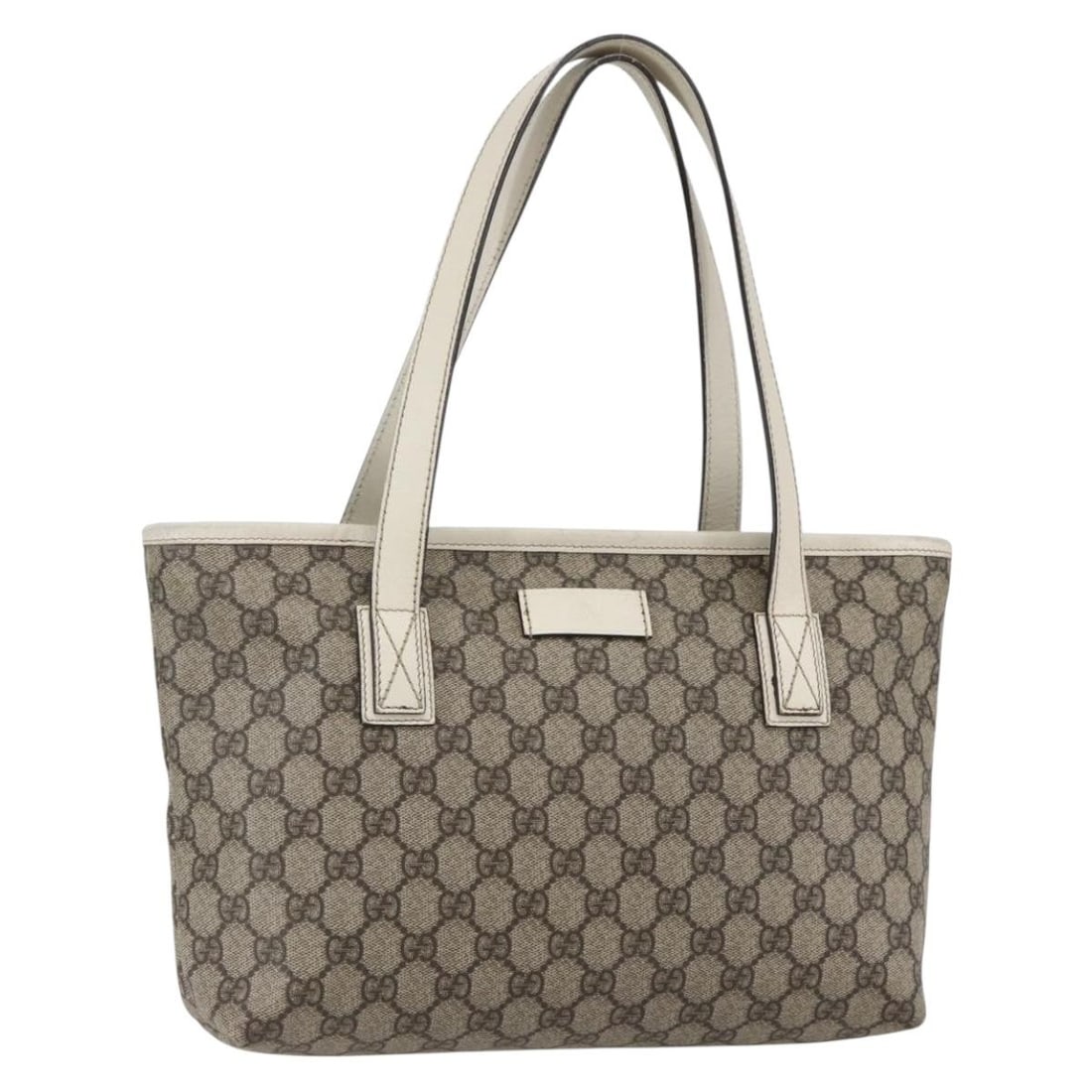 GUCCI GG Supreme Beige Silver PVC Tote Bag Auth 211138: GUCCI GG Supreme Beige Silver PVC Tote Bag Auth 211138 This GUCCI GG Supreme Tote Bag combines elegance and functionality, crafted from durable PVC leather in a sophisticated beige and silver tone. Me