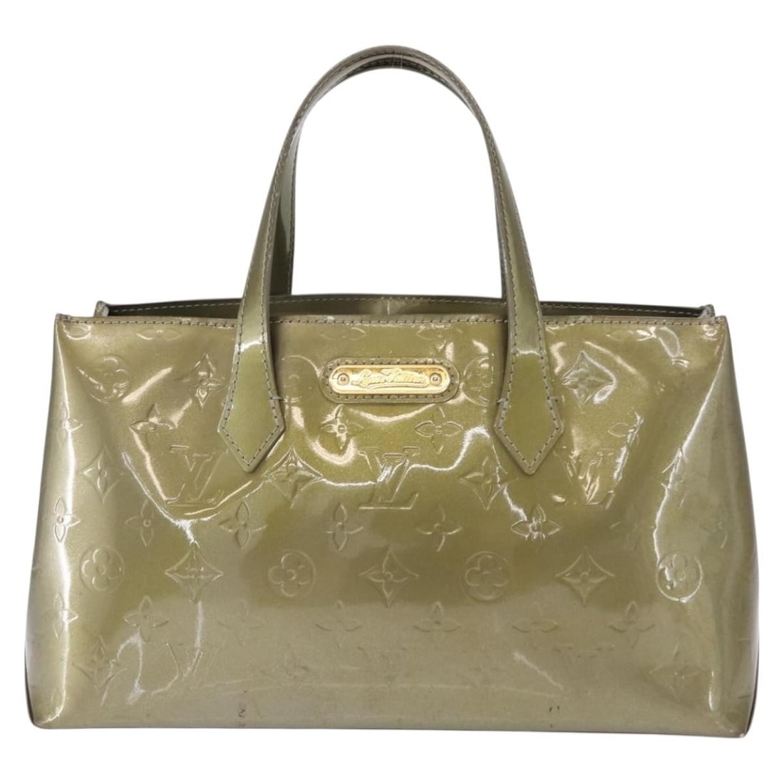 Gray Patent Leather Louis Vuitton Wilshire Purse 31cm by 17cm by 11cm: Gray Patent Leather Louis Vuitton Wilshire Purse 31cm by 17cm by 11cm Louis Vuitton Wilshire handbag crafted from gray patent leather featuring the iconic Monogram Vernis finish. Designed for women, t