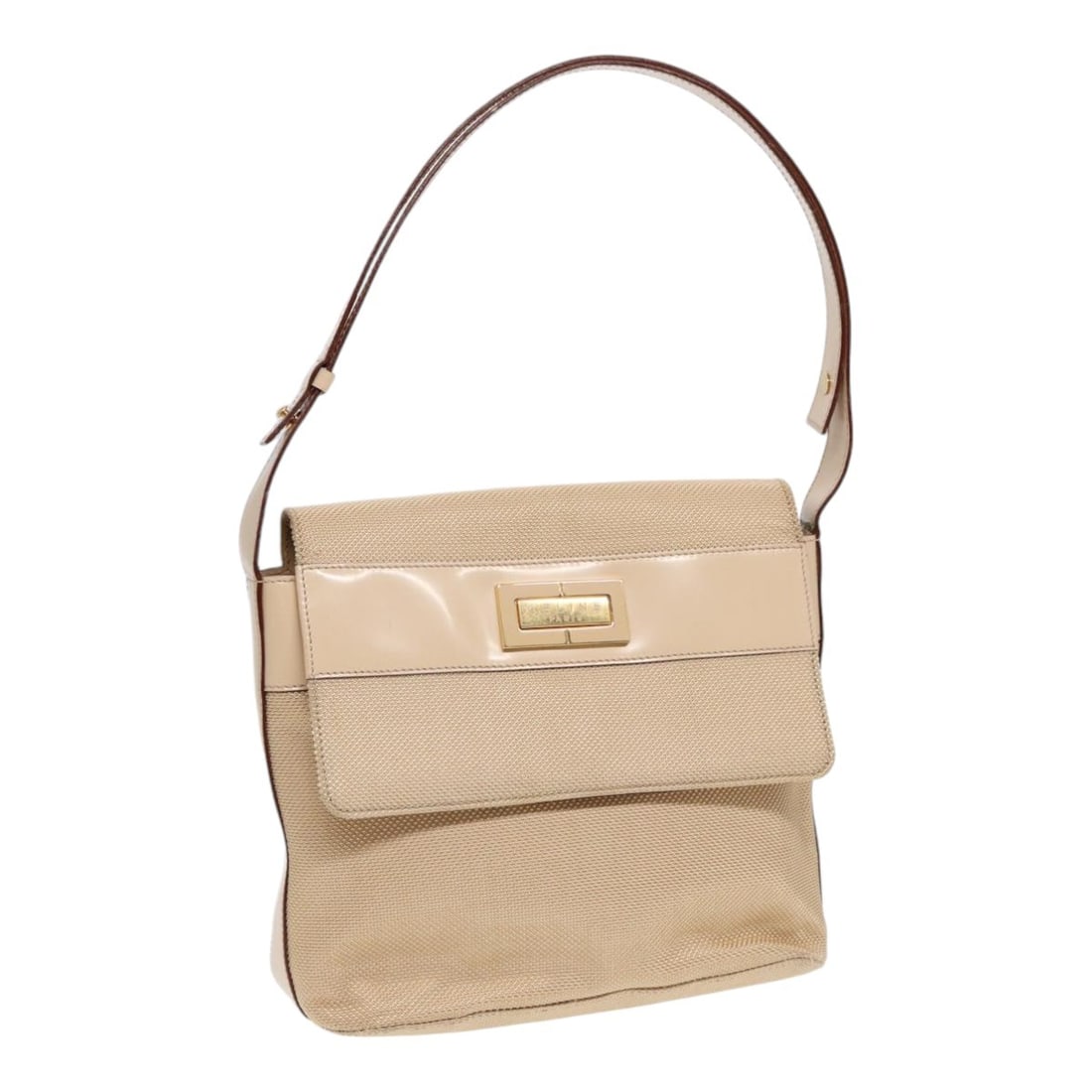 CELINE beige gold nylon shoulder bag Italy 24cm x 20cm x 10.5cm: CELINE beige gold nylon shoulder bag Italy 24cm x 20cm x 10.5cm This CELINE shoulder bag is crafted from beige and gold nylon, offering a stylish and functional accessory for everyday use. Designed fo