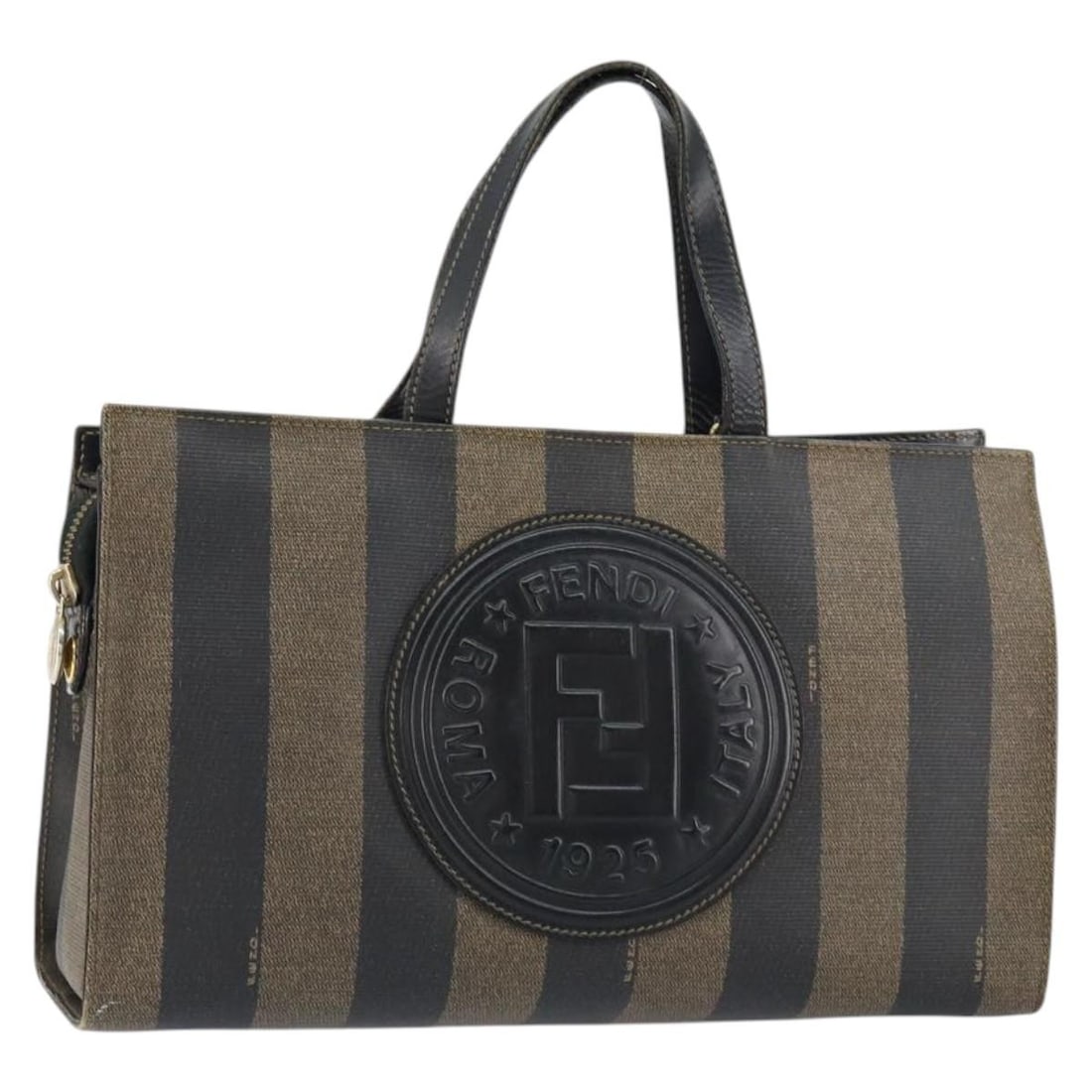 FENDI Pecan Canvas Hand Bag PVC Black Brown Gold Made in Italy (1 of 18)