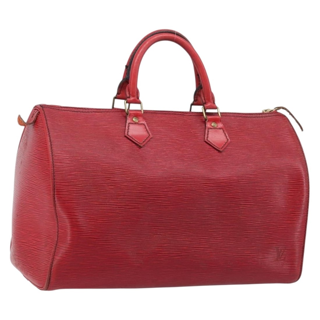 Louis Vuitton Epi Leather Speedy 35 Castilian Red Handbag M42997 France: Louis Vuitton Epi Leather Speedy 35 Castilian Red Handbag M42997 France This Louis Vuitton Epi Speedy 35 Hand Bag in Castilian Red features the signature textured Epi leather and classic Speedy silhou