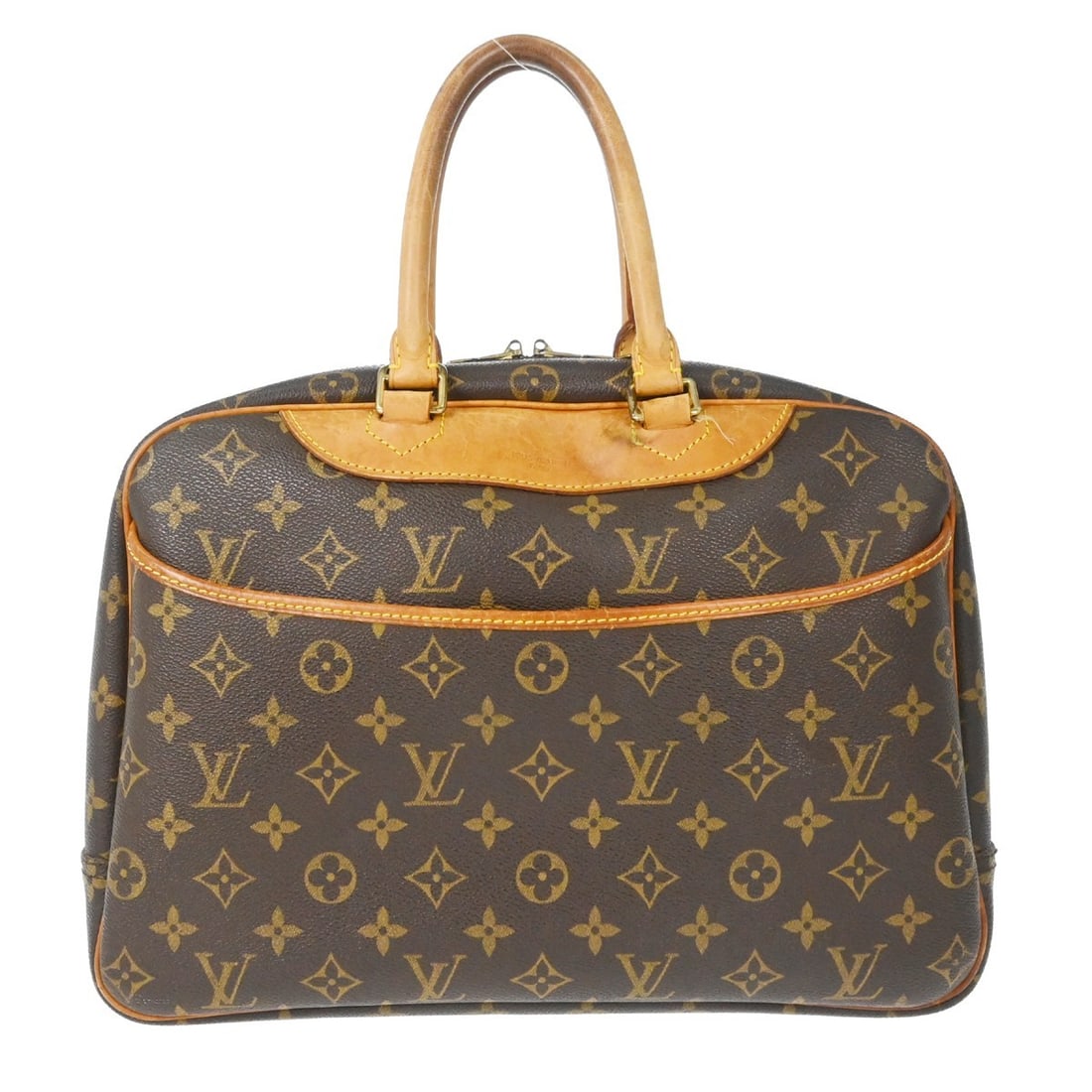 Louis Vuitton Deauville Bowling Vanity Monogram Canvas Handbag: Louis Vuitton Deauville Bowling Vanity Monogram Canvas Handbag This Louis Vuitton Deauville Bowling handbag features the iconic monogram canvas with leather trim and beige double handles. Designed in 