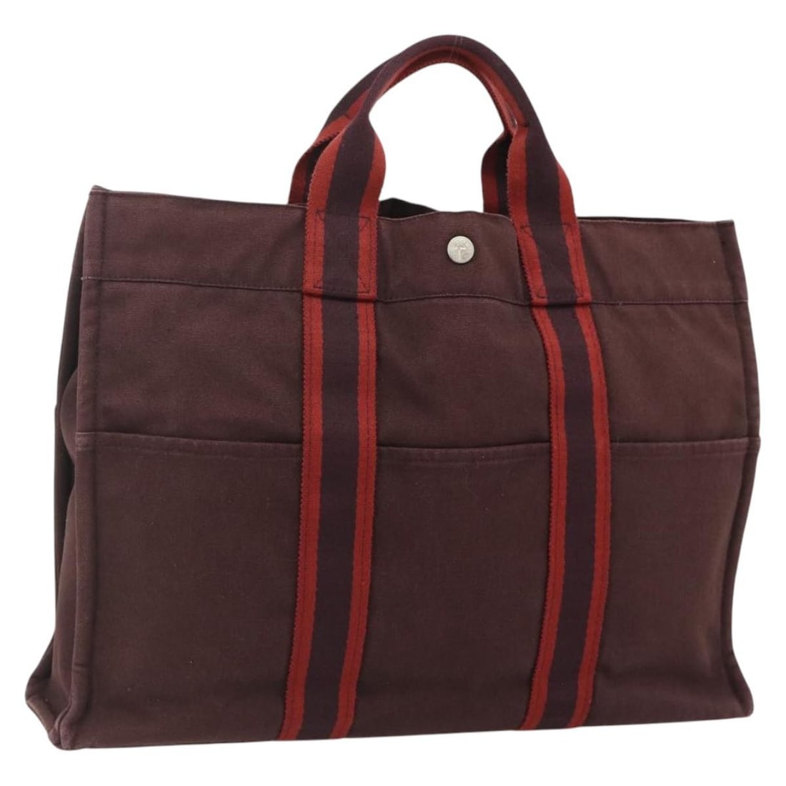 Hermes Fourre Tout MM cotton tote in Bordeaux Silver: Hermes Fourre Tout MM cotton tote in Bordeaux Silver This Hermes Fourre Tout MM hand bag is crafted from cotton in a Bordeaux and silver color combination. Designed for women, it features a spacious i