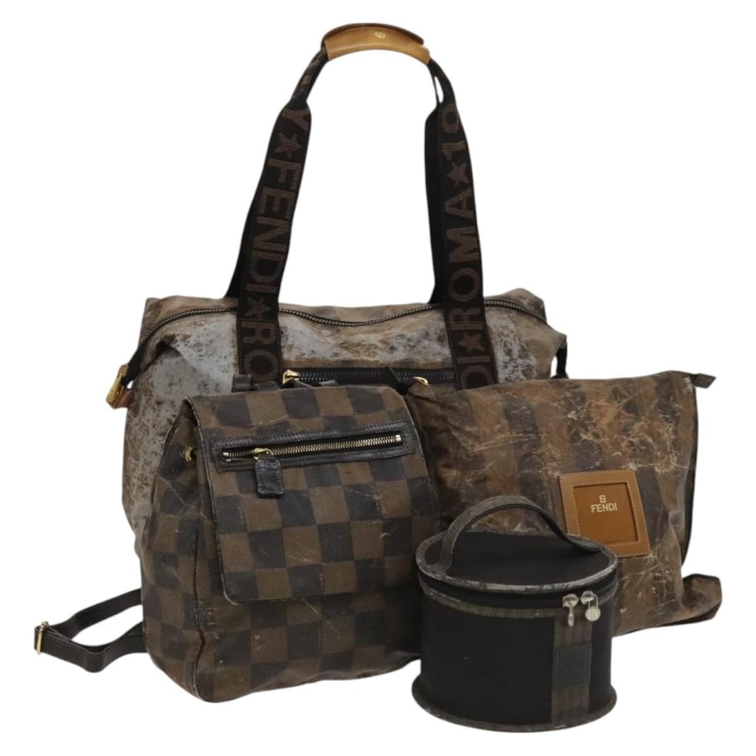 Fendi Brown Black Vinyl Shoulder Bag Three Piece Set for Women: Fendi Brown Black Vinyl Shoulder Bag Three Piece Set for Women This FENDI shoulder bag set features three pieces crafted from vinyl in brown and black. Made for women, the set is of Italian origin. Th