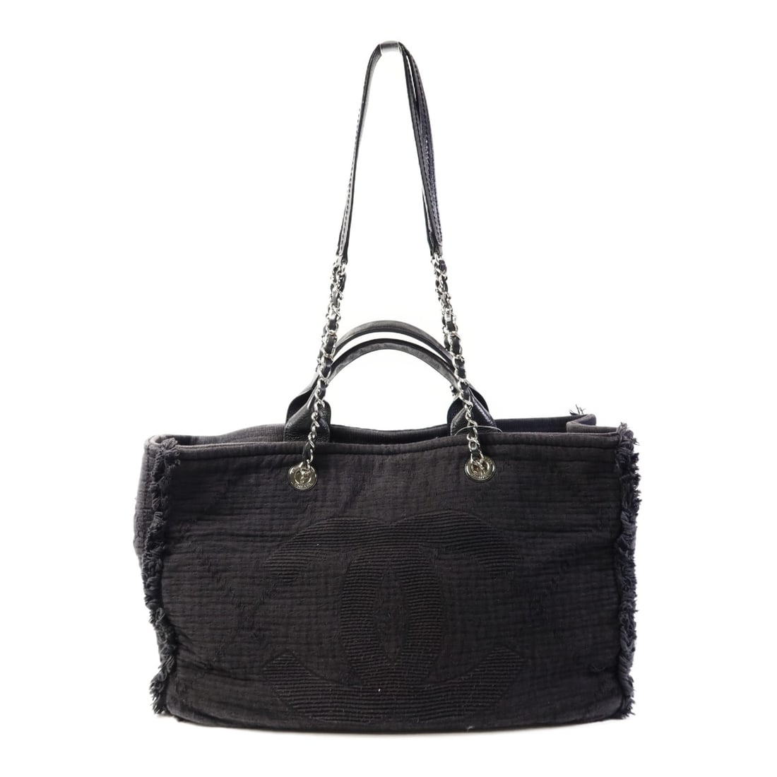 CHANEL Black Fabric 2 Way Shoulder Bag with SHW: CHANEL Black Fabric 2 Way Shoulder Bag with SHW This CHANEL 2 Way Shoulder Bag combines elegance and functionality with its versatile design. Crafted from durable black fabric, this bag features a spa