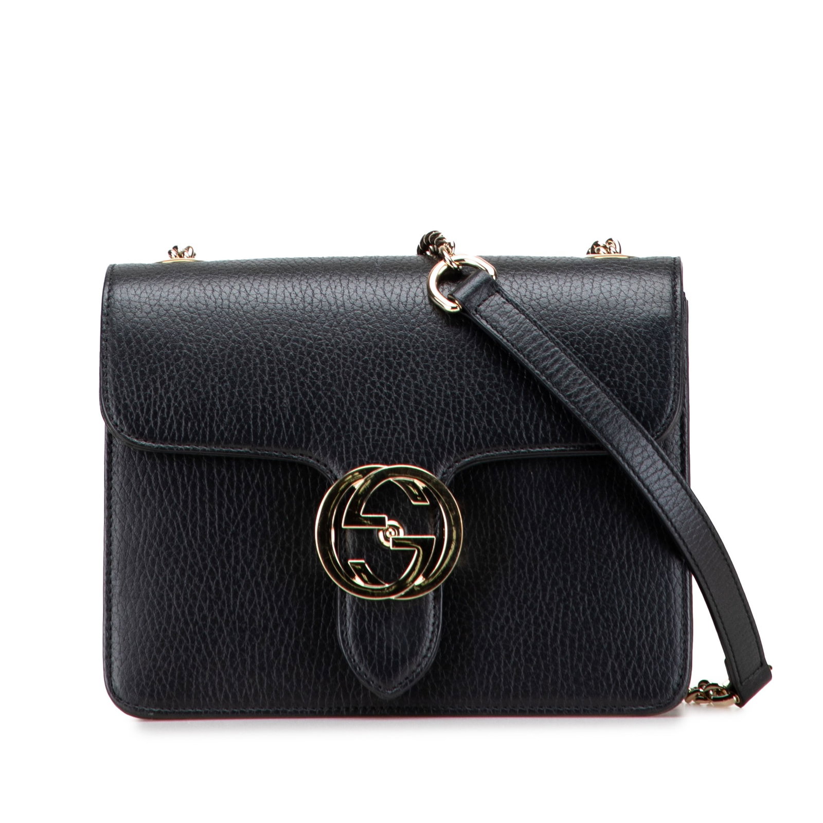 Gucci Small Dollar Calfskin Black Crossbody Bag with Interlocking G: Gucci Small Dollar Calfskin Black Crossbody Bag with Interlocking G Elevate your accessory collection with this Gucci Small Dollar Calfskin Interlocking G Crossbody bag. Crafted from premium black lea