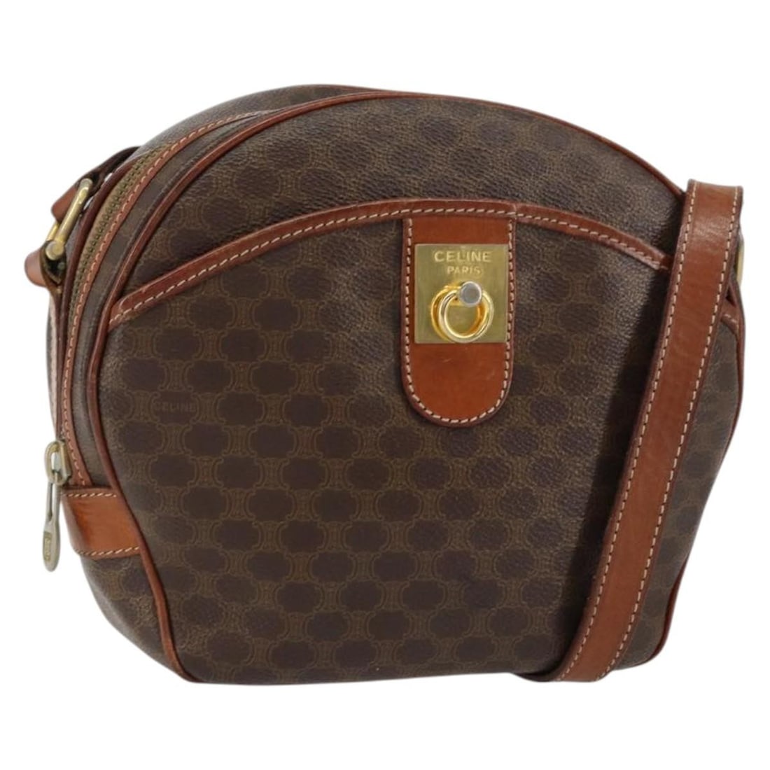 CELINE Macadam Brown Gold PVC Leather Shoulder Bag Auth Italy 148899: CELINE Macadam Brown Gold PVC Leather Shoulder Bag Auth Italy 148899 This authentic CELINE Macadam Canvas Shoulder Bag combines style and practicality, crafted from durable PVC leather in a rich brown