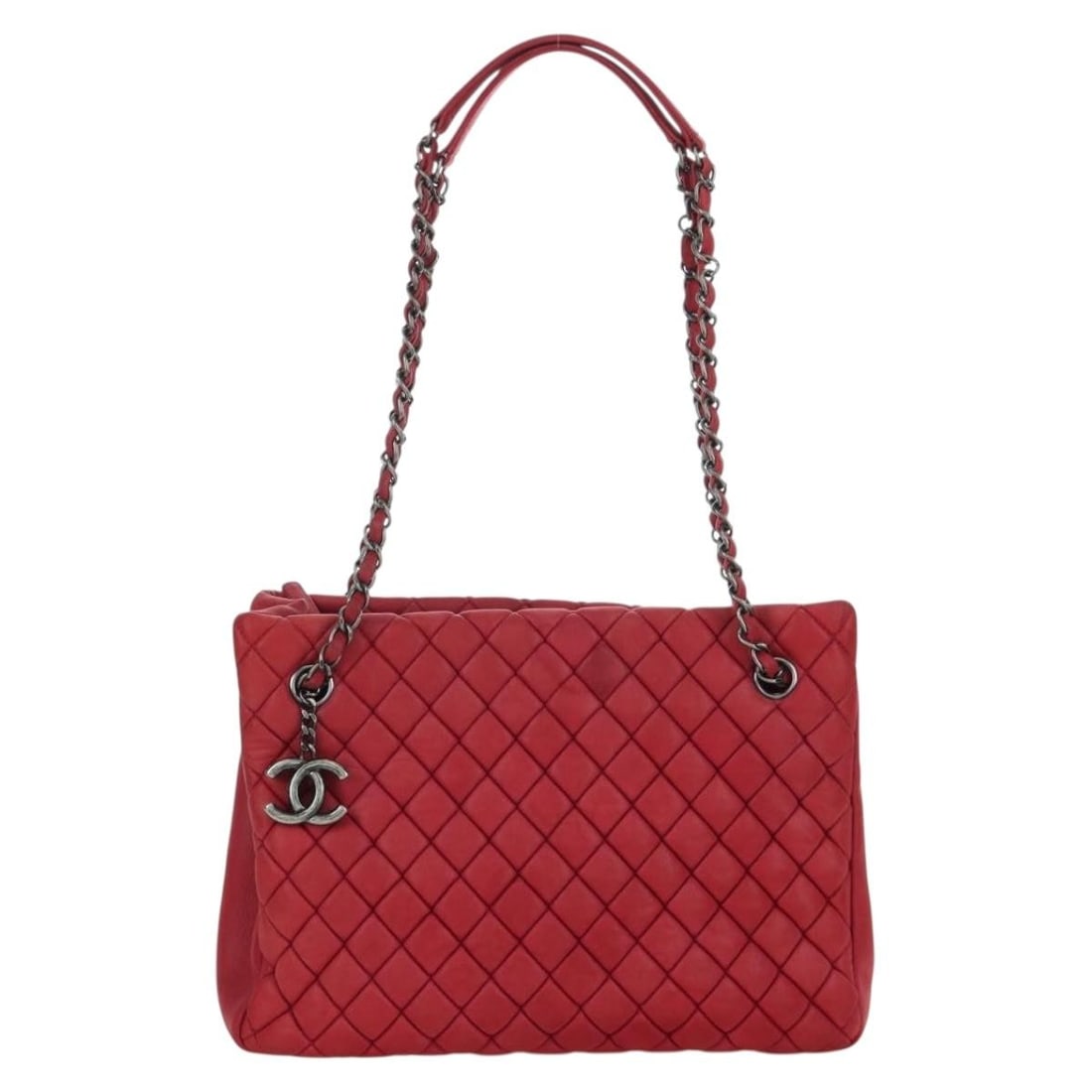 Chanel Red Quilted Leather New Bubble Tote Handbag 28cm: Chanel Red Quilted Leather New Bubble Tote Handbag 28cm This Chanel New Bubble Tote features a quilted calfskin leather exterior in red, designed for women. The bag is crafted in Italy and comes with 