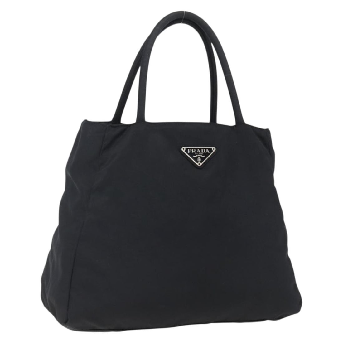 Prada nylon black silver tote bag Italy 12.2 x 10.2 x 3.9 inch: Prada nylon black silver tote bag Italy 12.2 x 10.2 x 3.9 inch This PRADA tote bag is crafted from black nylon with silver-tone accents, offering a practical and stylish accessory for women. Made in I