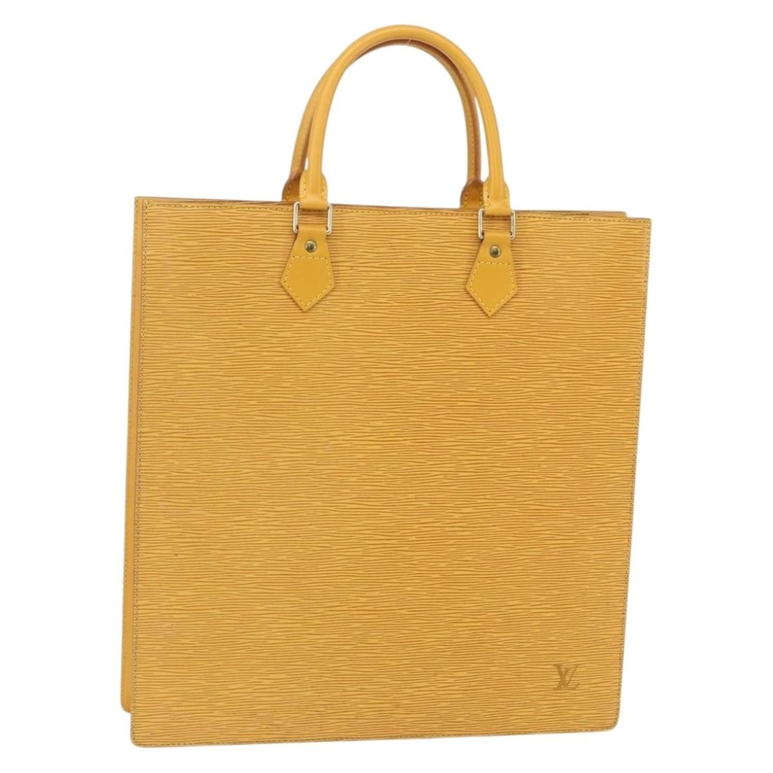 LOUIS VUITTON Epi Sac Plat Hand Bag Yellow M52079 Made in France: LOUIS VUITTON Epi Sac Plat Hand Bag Yellow M52079 Made in France This authentic LOUIS VUITTON Epi Sac Plat Hand Bag showcases a vibrant yellow exterior crafted from durable Epi leather. The bag featur