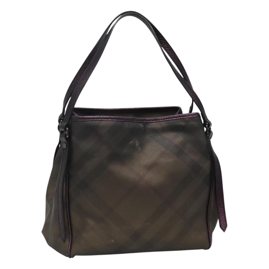 Burberry Brown PVC Nova Check Tote Bag for Women: Burberry Brown PVC Nova Check Tote Bag for Women This Burberry Nova Check tote bag features a classic brown PVC leather exterior with signature check pattern. Designed for women, the bag offers a spac