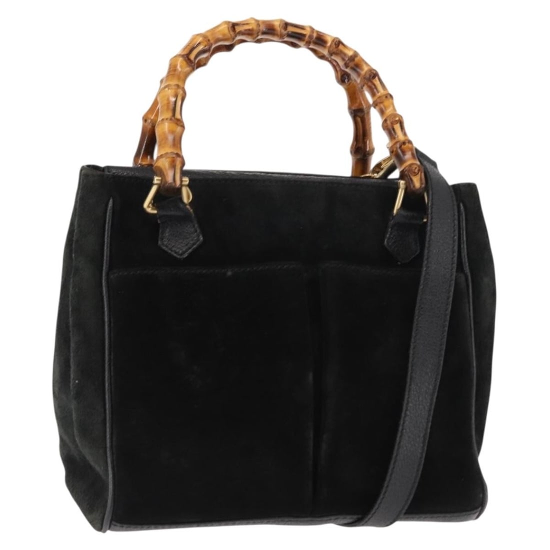 GUCCI Bamboo Suede Hand Bag Black Italy 2way Auth: GUCCI Bamboo Suede Hand Bag Black Italy 2way Auth This authentic GUCCI Bamboo Hand Bag is crafted from luxurious black suede, exuding elegance and sophistication. Made in Italy, it features a unique d