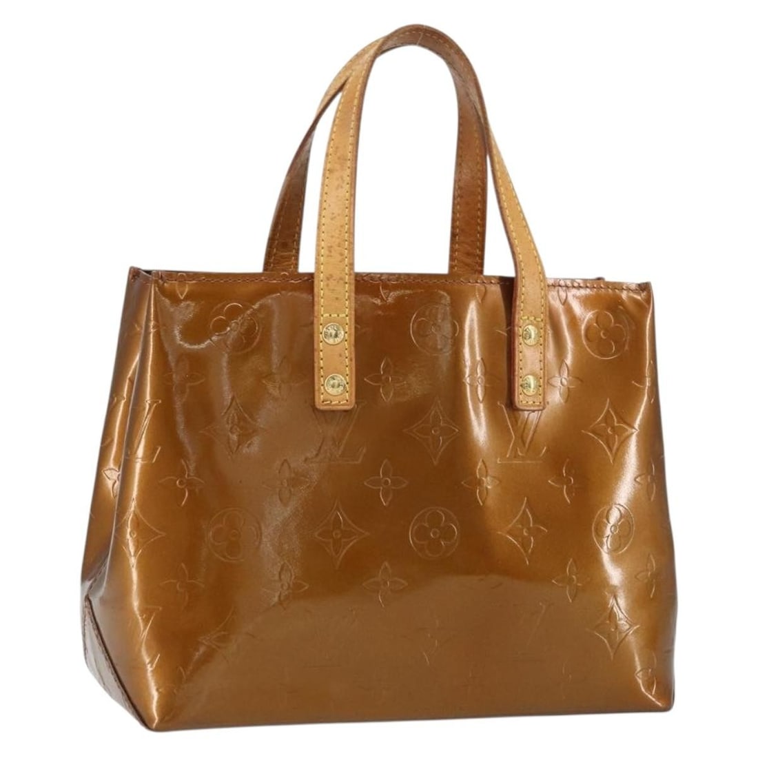 LOUIS VUITTON Monogram Vernis Reade PM Handbag Bronze M91146 Authenticated: LOUIS VUITTON Monogram Vernis Reade PM Handbag Bronze M91146 Authenticated This Louis Vuitton Monogram Vernis Reade PM Hand Bag is a stylish accessory crafted from high-quality patent leather in a ric