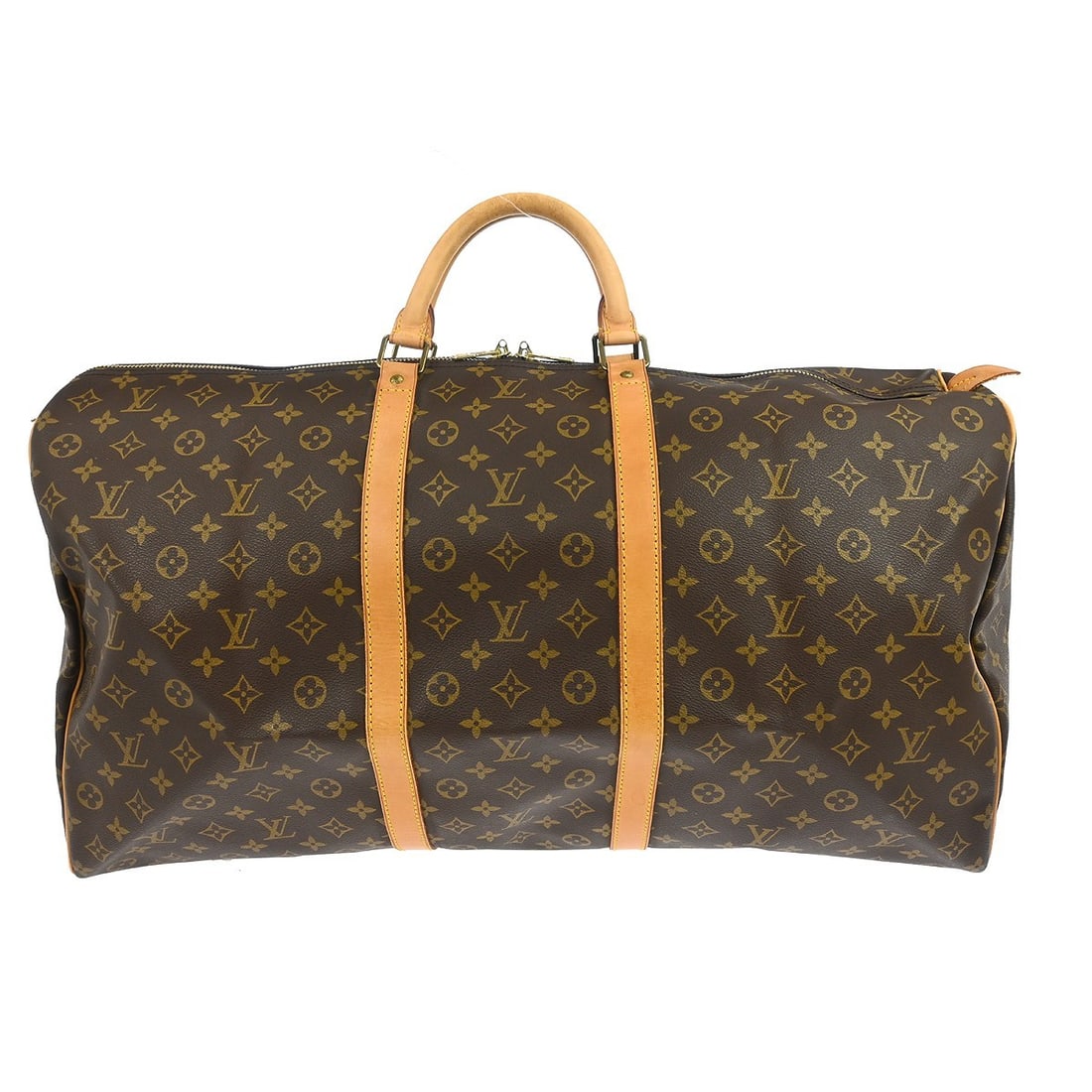Louis Vuitton Keepall 60 Monogram Canvas Extra Large Travel Duffle Bag M41422: Louis Vuitton Keepall 60 Monogram Canvas Extra Large Travel Duffle Bag M41422 This Louis Vuitton Keepall 60 travel handbag features the iconic monogram canvas leather exterior with beige double leathe
