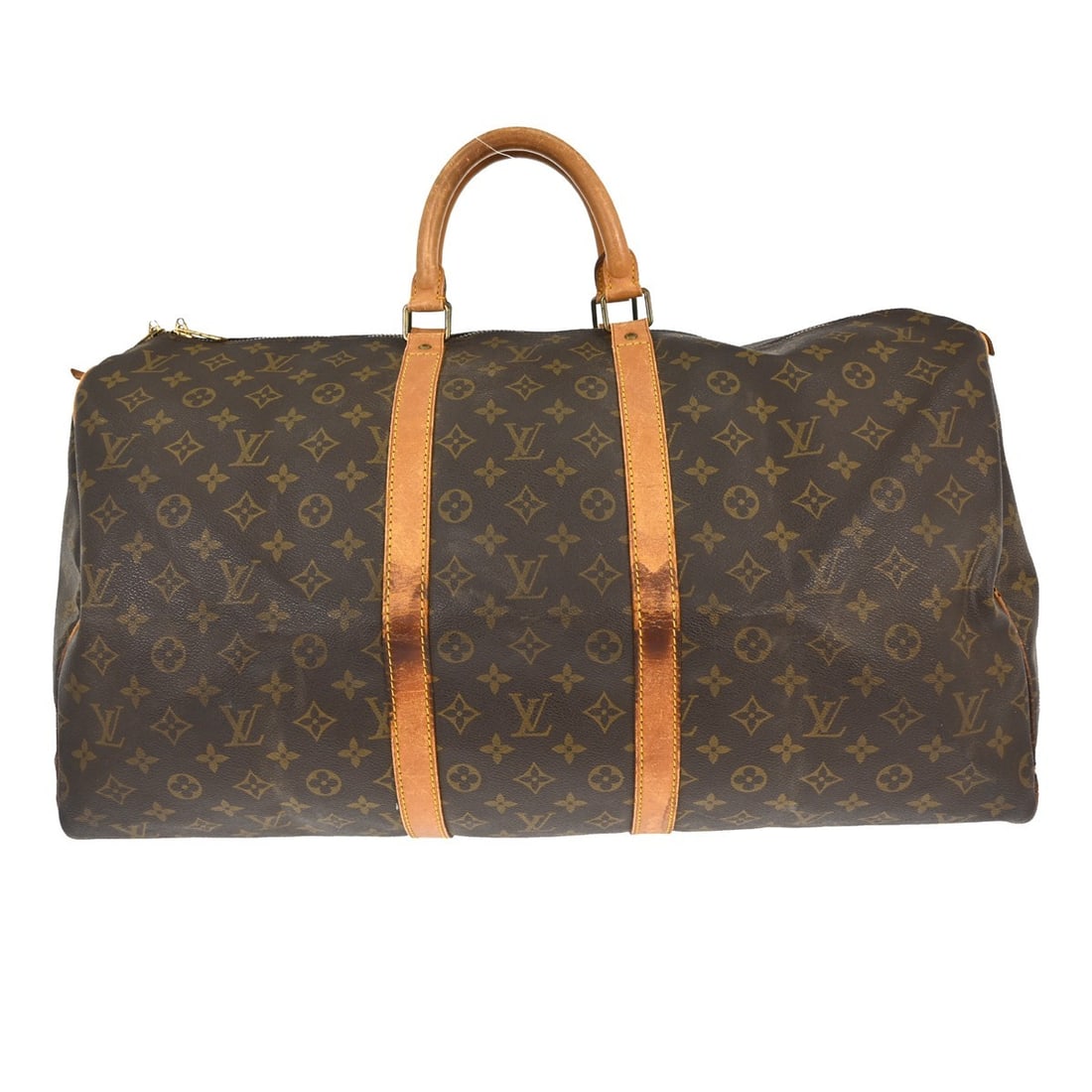 Louis Vuitton Keepall 55 Monogram Canvas Extra Large Travel Duffle Bag: Louis Vuitton Keepall 55 Monogram Canvas Extra Large Travel Duffle Bag This Louis Vuitton Keepall 55 travel handbag is crafted from monogram canvas leather with beige double handles and a zip closure.