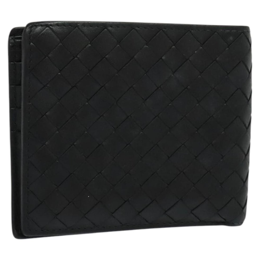 Black Leather Intrecciato Bifold Wallet by Bottega Veneta: Black Leather Intrecciato Bifold Wallet by Bottega Veneta This Bottega Veneta Intrecciato bifold wallet features a classic black leather exterior crafted in Italy. The wallet is designed for women and