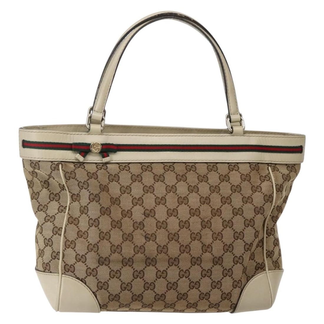 GUCCI GG Canvas Web Sherry Line Tote Bag Beige Red Green 257061 Made in Italy: GUCCI GG Canvas Web Sherry Line Tote Bag Beige Red Green 257061 Made in Italy This GUCCI GG Canvas Web Sherry Line Tote Bag embodies luxury and style. Crafted in Italy, this tote features a distinctiv