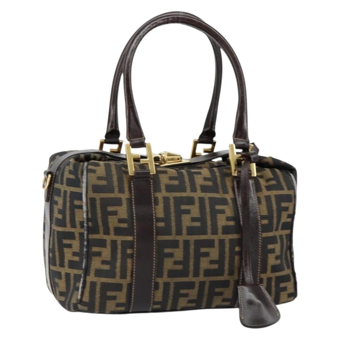 FENDI Zucca Canvas Hand Bag Black Brown Italy Auth 149263 (1 of 18)