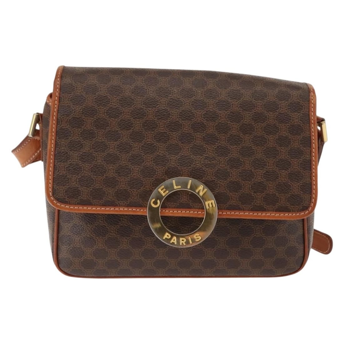 Celine Macadam Circle Logo Brown Canvas Leather Shoulder Bag Vintage: Celine Macadam Circle Logo Brown Canvas Leather Shoulder Bag Vintage This Celine Vintage Macadam Circle Logo shoulder bag features a classic brown canvas design with leather accents. Designed for wome