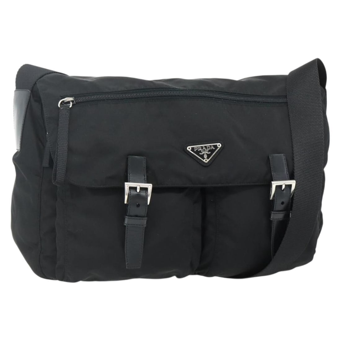Prada Black Nylon Women's Shoulder Bag Silver Tone Italy: Prada Black Nylon Women's Shoulder Bag Silver Tone Italy This PRADA shoulder bag is crafted from black nylon with silver-tone accents, offering a stylish and functional accessory for everyday use. Des