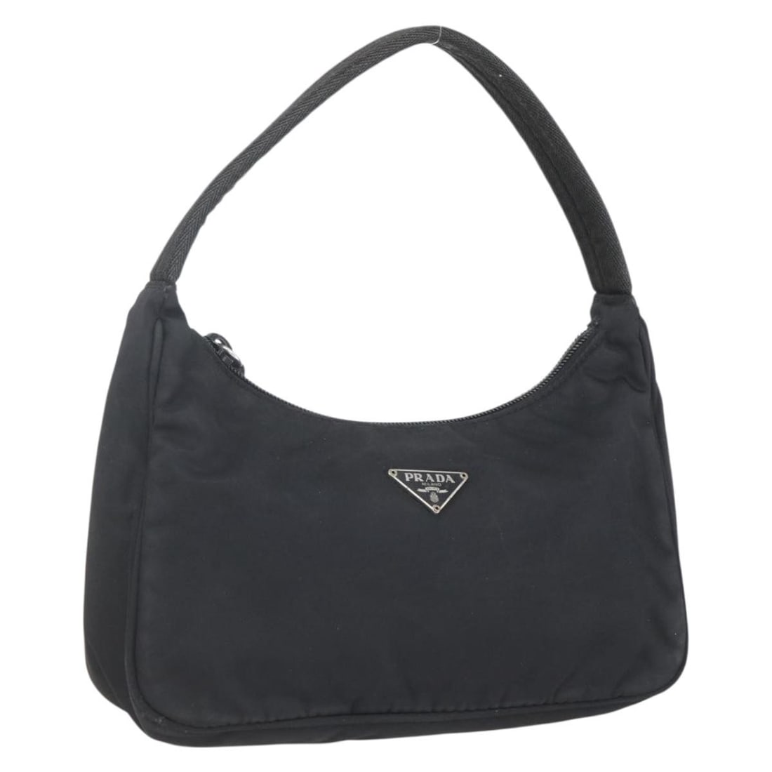 Prada black nylon pouch made in Italy 8.7 x 4.7 x 2.8 inch: Prada black nylon pouch made in Italy 8.7 x 4.7 x 2.8 inch This PRADA hand pouch is crafted from black nylon and is designed for women. Made in Italy, the pouch features a compact and practical style.