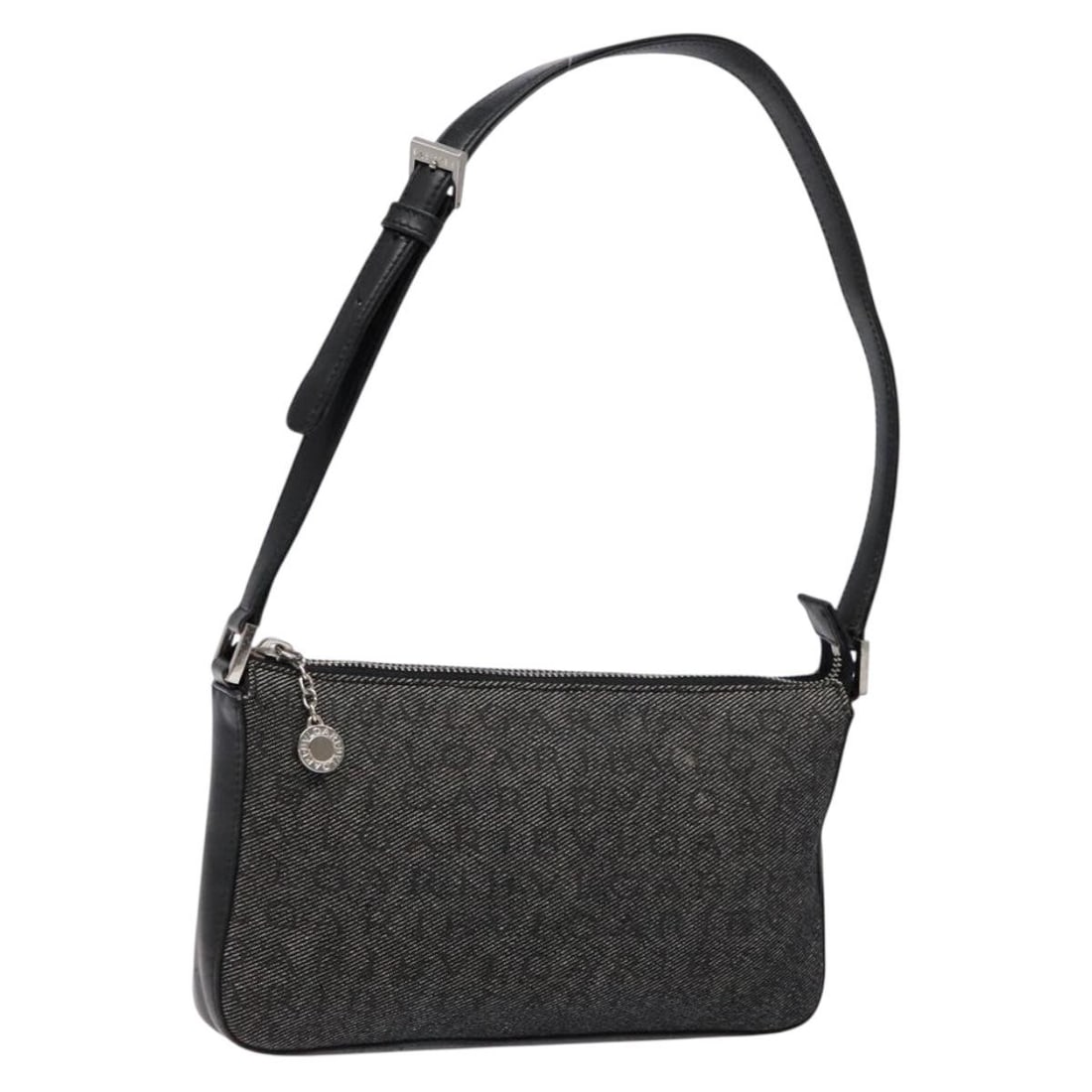 BVLGARI Logo Mania Canvas Shoulder Bag Black Silver Made in Italy: BVLGARI Logo Mania Canvas Shoulder Bag Black Silver Made in Italy Introducing the BVLGARI Logo Mania Shoulder Bag, a stylish and sophisticated accessory crafted from durable canvas in a sleek black an