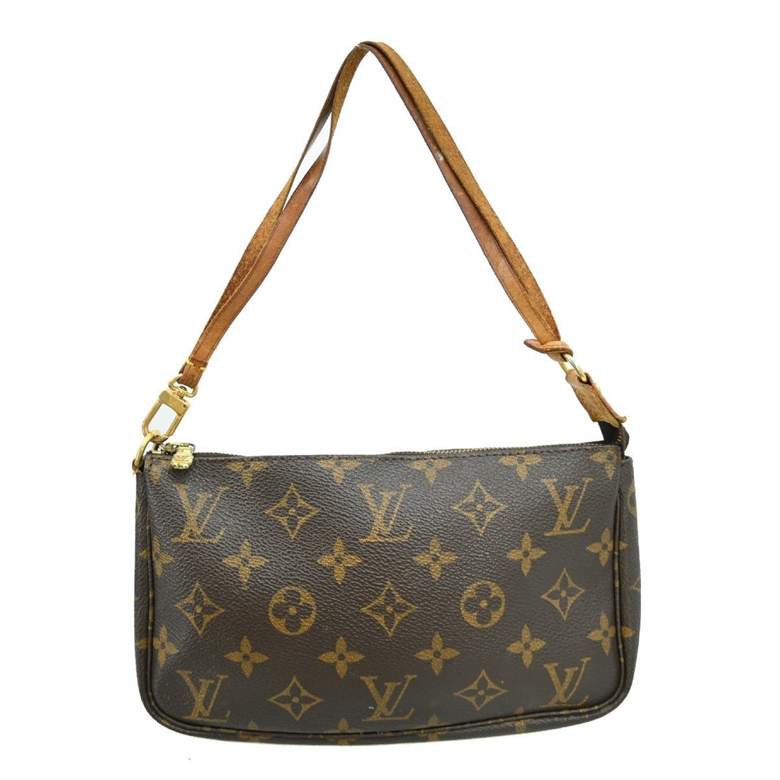 Louis Vuitton Pochette Accessoires Monogram Canvas Small Brown Top Handle Bag: Louis Vuitton Pochette Accessoires Monogram Canvas Small Brown Top Handle Bag This Louis Vuitton Pochette Accessoires handbag features the iconic Monogram canvas leather in a classic brown color. Desi