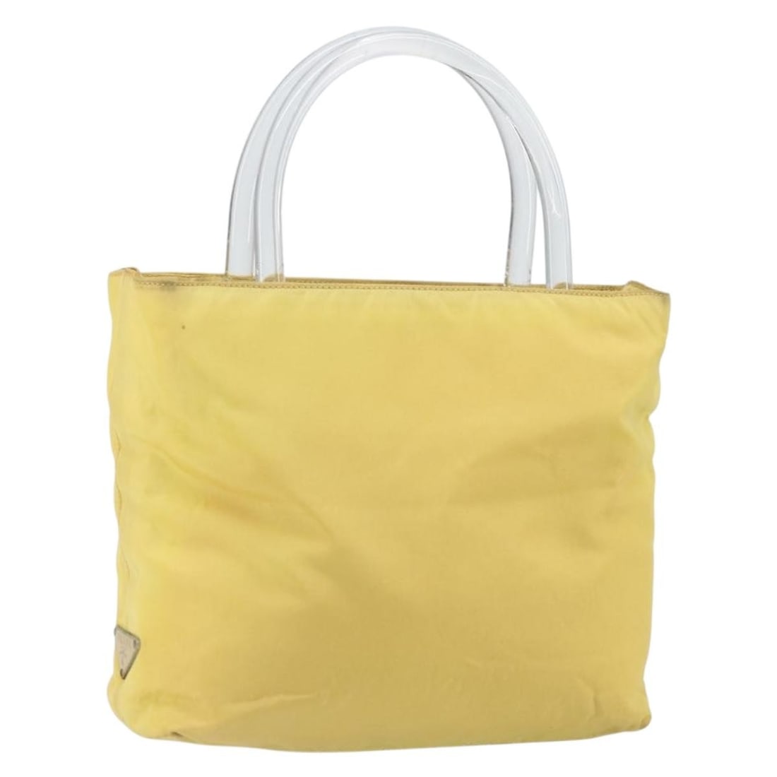 Prada Yellow Nylon Women Handbag with Guarantee Card: Prada Yellow Nylon Women Handbag with Guarantee Card This PRADA women's handbag is crafted from yellow nylon and features a compact, structured design. Made in Italy, the bag offers a handle drop of a