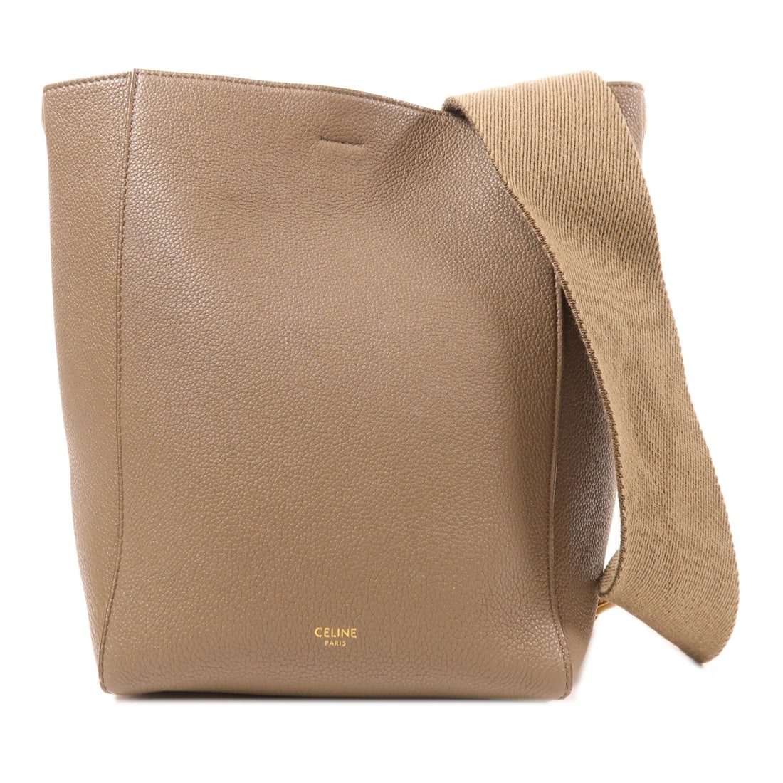CELINE Sangle Bucket Shoulder Bag Gray Calfskin Leather GHW: CELINE Sangle Bucket Shoulder Bag Gray Calfskin Leather GHW This Celine Sangle bucket bag is crafted from high-quality calfskin leather in a sophisticated grey shade. Designed as a shoulder bag, it fe