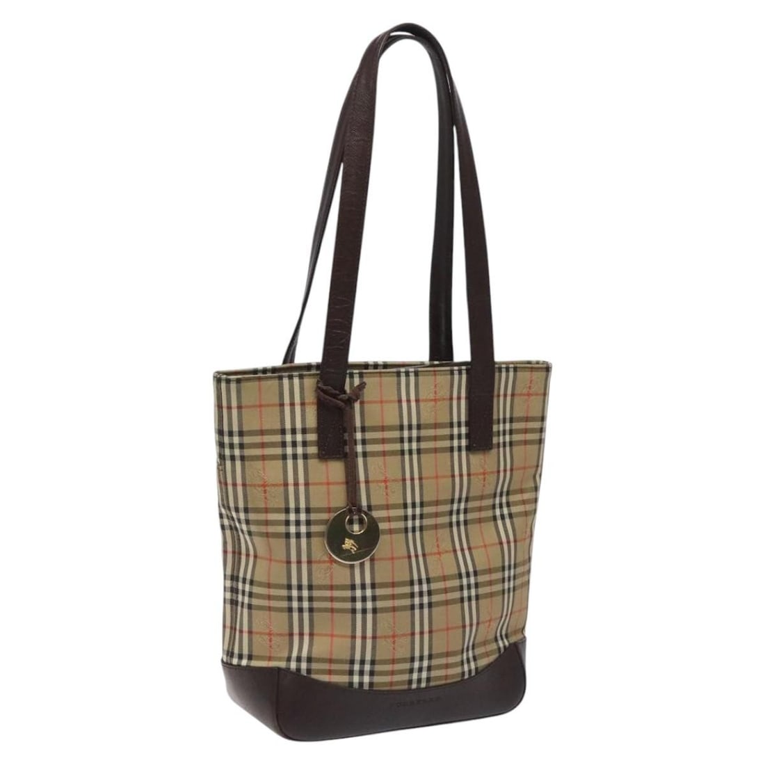 Burberry Tote Nova Check Pattern Beige Canvas and Leather Gold Accents: Burberry Tote Nova Check Pattern Beige Canvas and Leather Gold Accents This Burberry Nova Check tote bag features a beige, brown, and gold color palette in durable canvas with leather accents. Designe