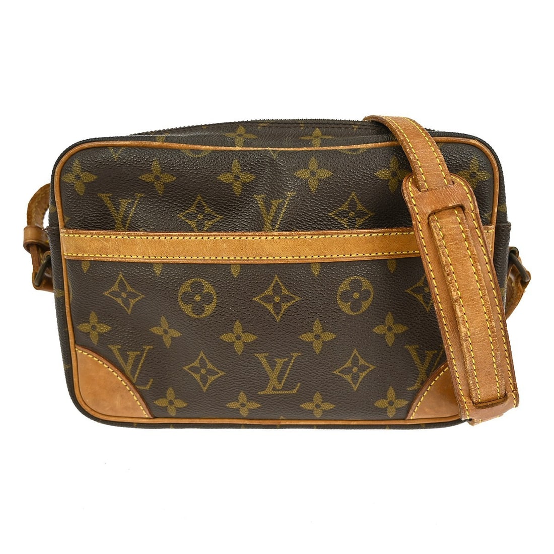 Louis Vuitton Trocadero 24 Monogram Leather Shoulder Bag Brown Medium: Louis Vuitton Trocadero 24 Monogram Leather Shoulder Bag Brown Medium This Louis Vuitton Trocadero 24 shoulder bag showcases the iconic Monogram pattern in brown leather, complemented by gold-tone har