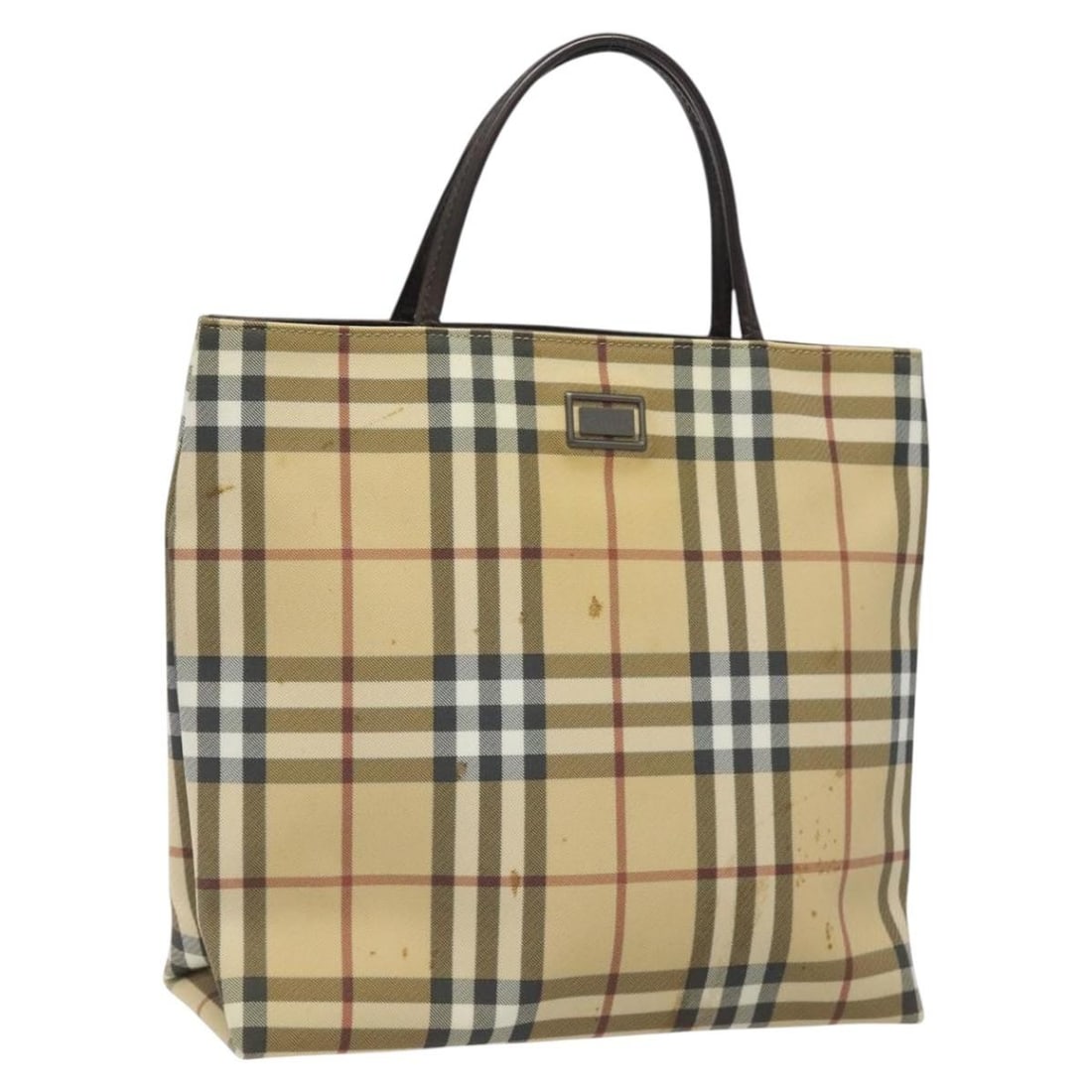 Beige PVC Handbag for Women with Nova Check Pattern by Burberry: Beige PVC Handbag for Women with Nova Check Pattern by Burberry This Burberry Nova Check handbag features a beige PVC leather exterior with the iconic check pattern. Designed for women, the bag is mad