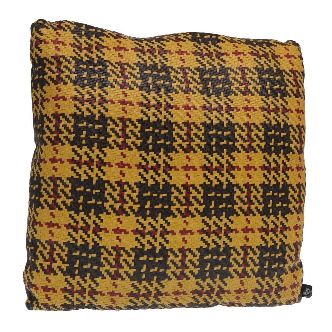 Yellow Leather Cushion by Hermes 17.3 Inch Square: Yellow Leather Cushion by Hermes 17.3 Inch Square This Hermes cushion features a yellow leather exterior and is designed for women. The cushion measures approximately 44 cm by 44 cm (17.3 inches by 17