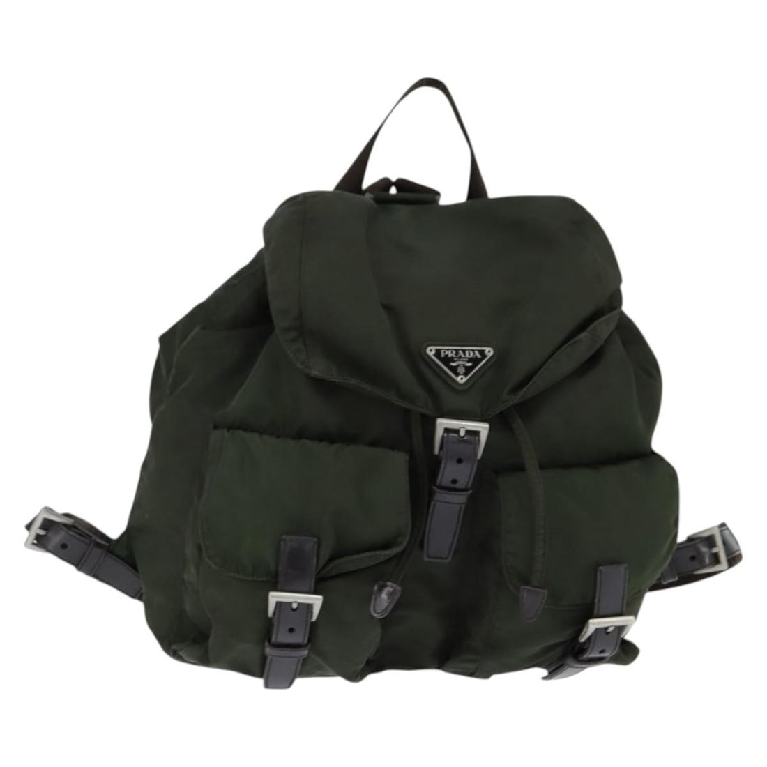 Prada khaki silver nylon women backpack Italy: Prada khaki silver nylon women backpack Italy This PRADA backpack is crafted from durable nylon in a khaki and silver color combination. Designed for women, the backpack features a spacious interior a