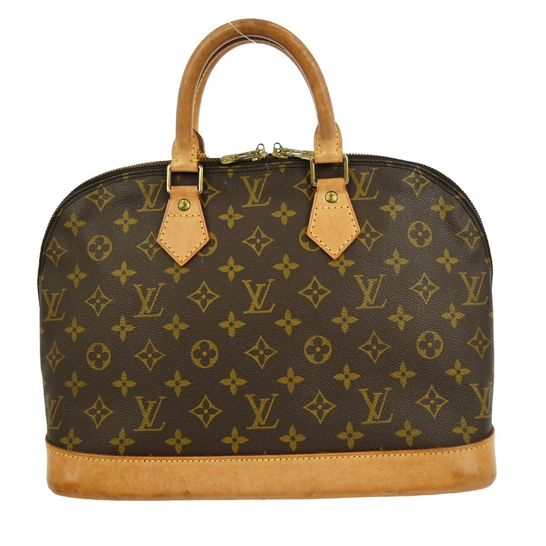 Louis Vuitton Alma Top Handle Bag Monogram Canvas Medium Brown: Louis Vuitton Alma Top Handle Bag Monogram Canvas Medium Brown This Louis Vuitton Monogram Alma handbag features the brand's iconic monogram canvas exterior with beige double handles and a zip closure